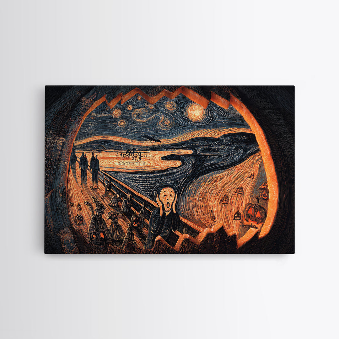 The Moon Inside A Pumpkin, Expressionist Gothic Art, Landscape Wall Art, Dark Fantasy Wall Art, Framed Canvas Print, Halloween Wall Art