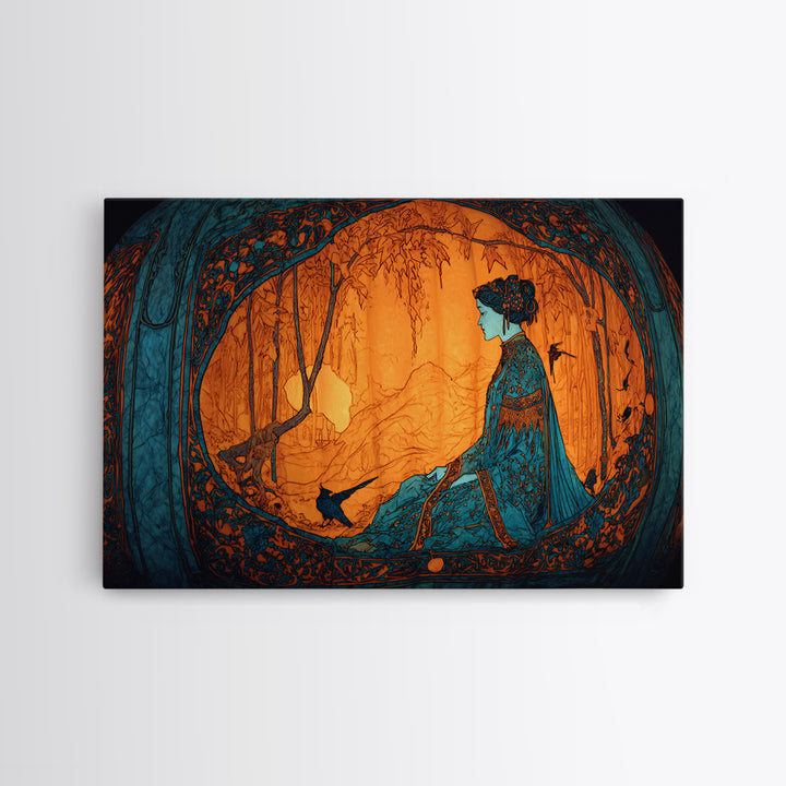 The Moon Inside A Pumpkin, Stained Glass Gothic Art, Landscape Wall Art, Gothic Horror Wall Art, Framed Canvas Print, Halloween Wall Art