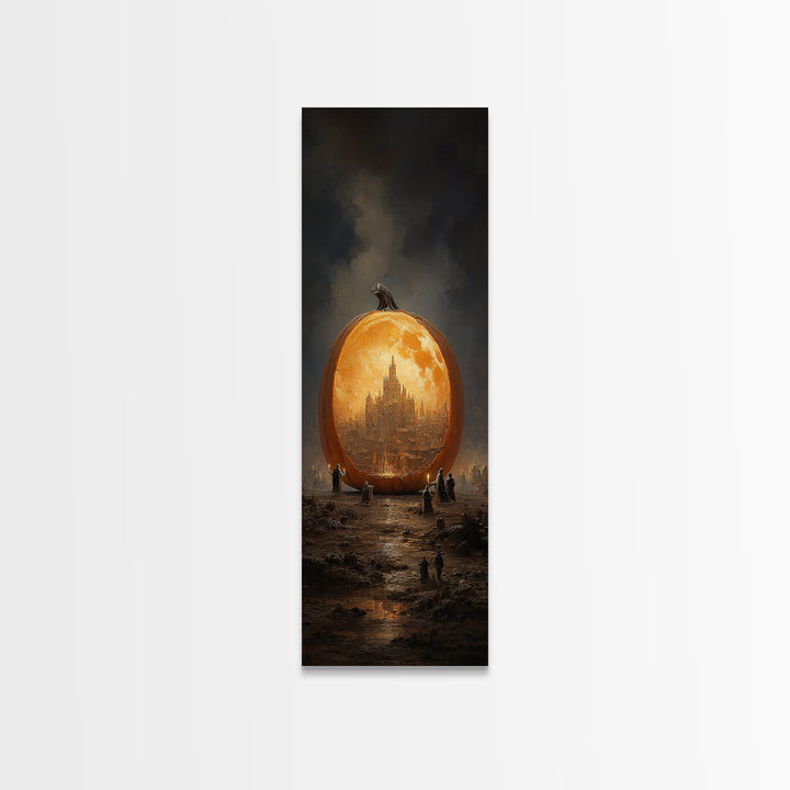 The Moon Inside A Pumpkin, Surreal Apocalyptic Art, Tall Narrow Wall Art, Dark Fantasy Wall Art, Framed Canvas Print