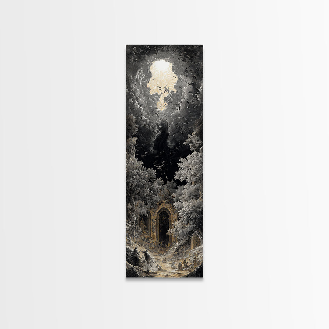 The Autumn-Leaf Ghost, Gothic Engraving Art, Tall Narrow Wall Art, Macabre Wall Art, Canvas Print, Halloween Wall Art