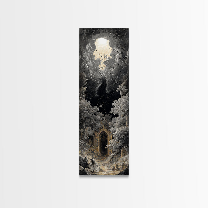 The Autumn-Leaf Ghost, Gothic Engraving Art, Tall Narrow Wall Art, Macabre Wall Art, Canvas Print, Halloween Wall Art