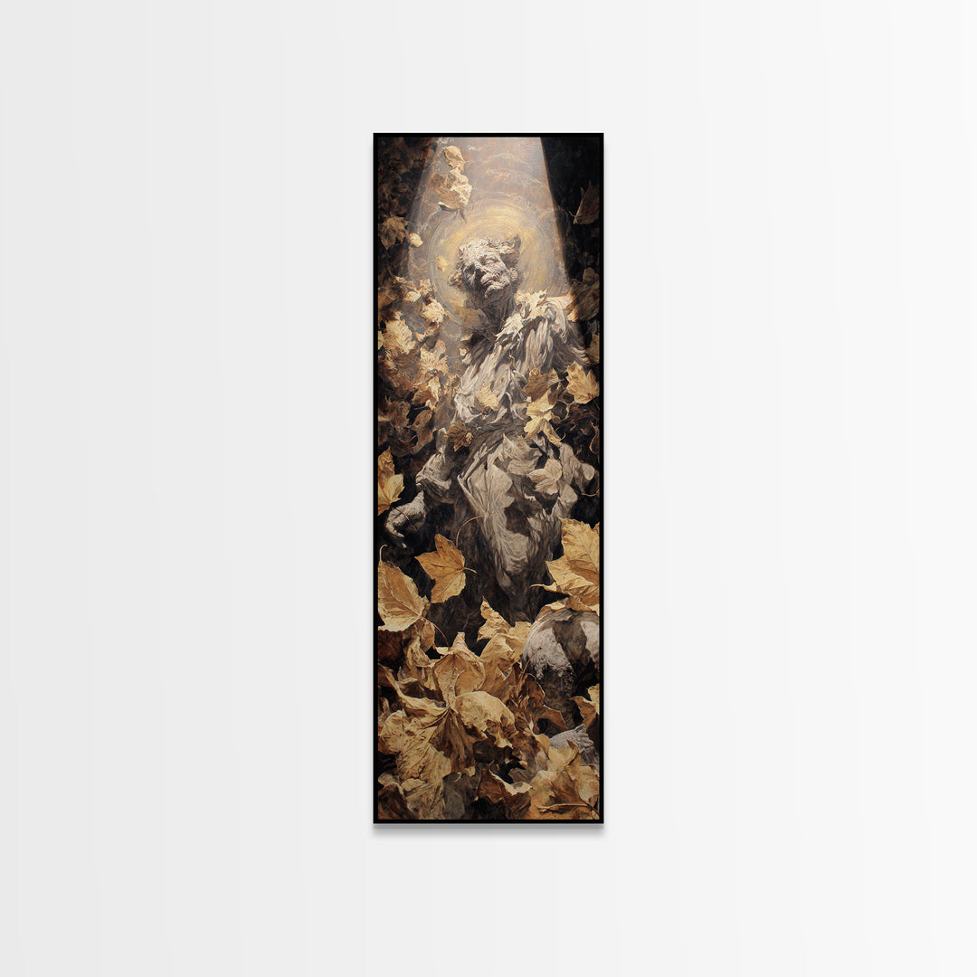 The Autumn-Leaf Ghost, Dark Renaissance Art, Tall Narrow Wall Art, Dark Fantasy Wall Art, Framed Canvas Print, Halloween Wall Art