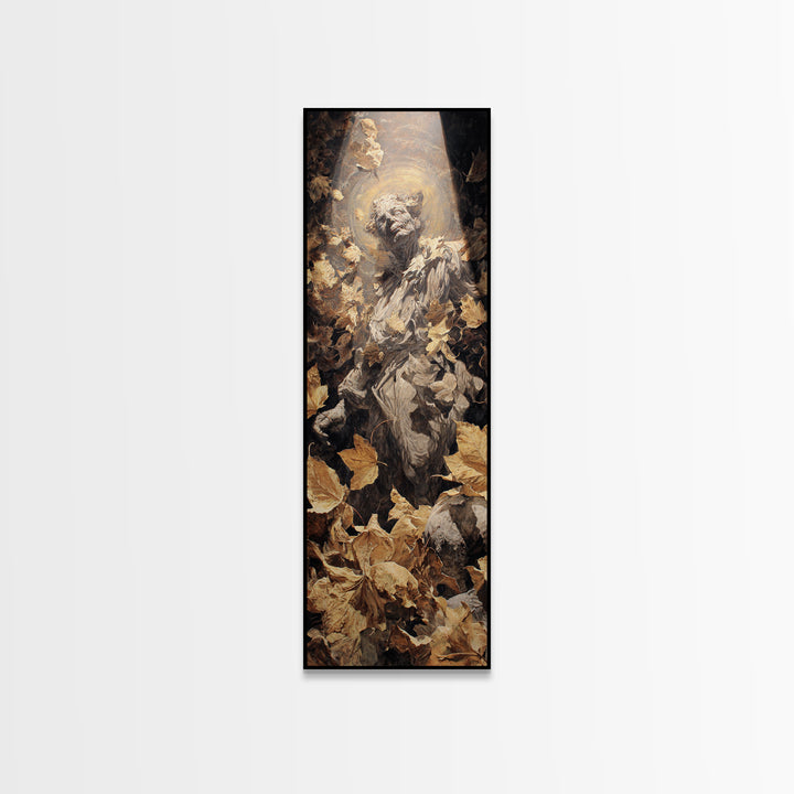 The Autumn-Leaf Ghost, Dark Renaissance Art, Tall Narrow Wall Art, Dark Fantasy Wall Art, Framed Canvas Print, Halloween Wall Art