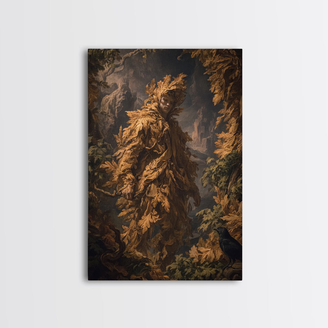 The Autumn-Leaf Ghost, Baroque Witchcraft Art, Vertical Wall Art, Gothic Horror Wall Art, Canvas Print, Halloween Wall Art