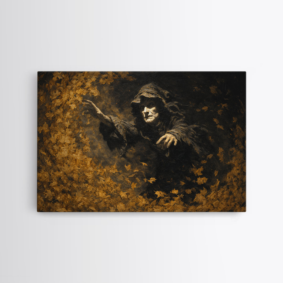 The Autumn-Leaf Ghost, Dark Romantic Horror Art, Landscape Wall Art, Macabre Wall Art, Framed Canvas Print, Halloween Wall Art