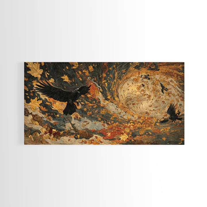 The Autumn-Leaf Ghost, Visionary Gothic Art, Wide Panoramic Art, Dark Fantasy Wall Art, Canvas Print, Halloween Wall Art