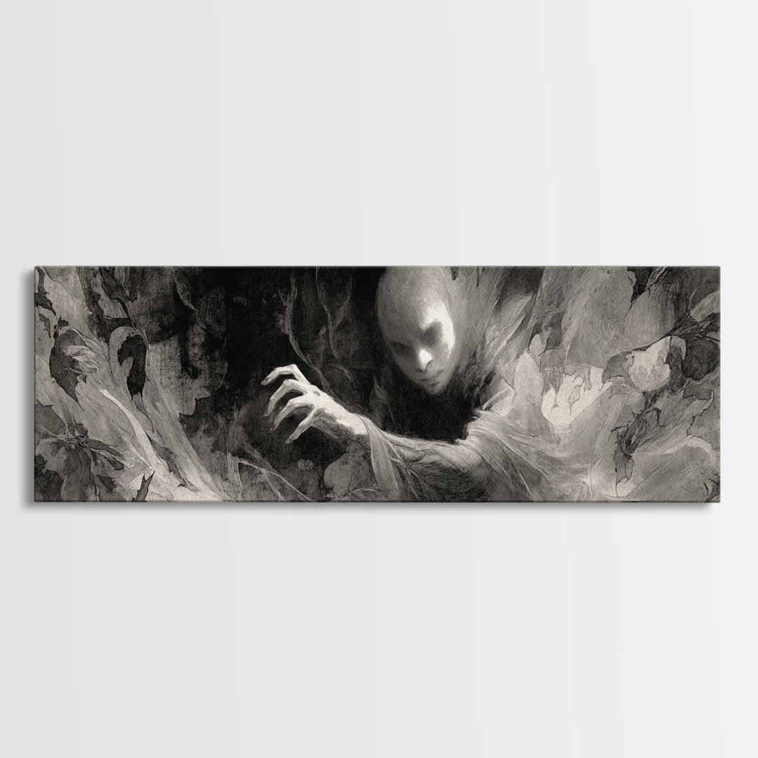The Autumn-Leaf Ghost, Symbolist Dream Art, Extra Wide Wall Art, Macabre Wall Art, Canvas Print, Halloween Wall Art, Horror Wall Art