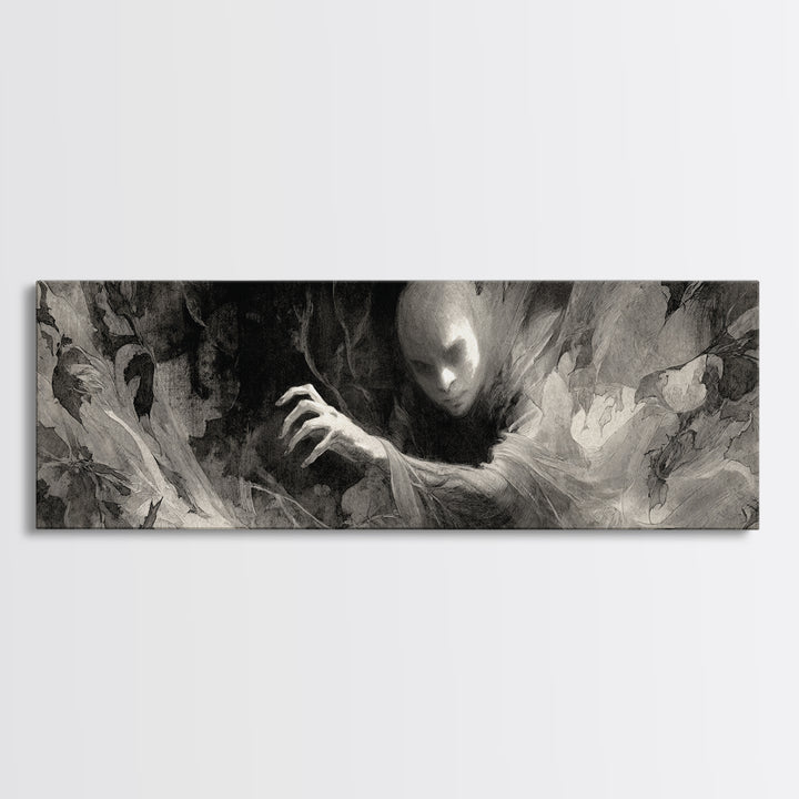 The Autumn-Leaf Ghost, Symbolist Dream Art, Extra Wide Wall Art, Macabre Wall Art, Canvas Print, Halloween Wall Art, Horror Wall Art