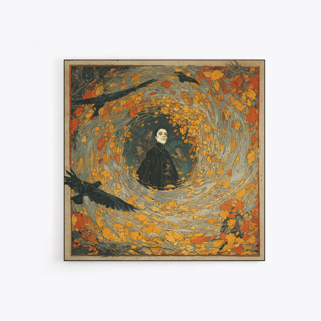 The Autumn-Leaf Ghost, Decadent Gothic Art, Square Wall Art, Macabre Wall Art, Canvas Print, Halloween Wall Art, Spooky Wall Decor