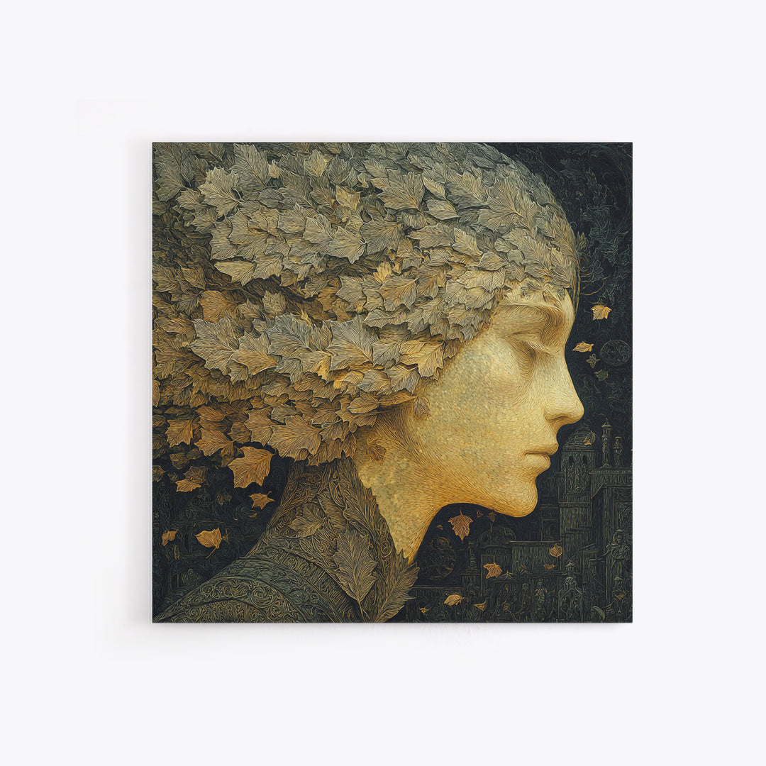 The Autumn-Leaf Ghost, Symbolist Death Art, Square Wall Art, Macabre Wall Art, Framed Canvas Print, Halloween Wall Art