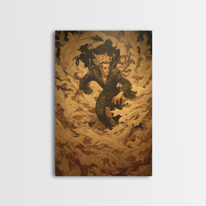 The Autumn-Leaf Ghost, Dark Symbolist Art, Vertical Wall Art, Dark Halloween Decor, Framed Canvas Print, Halloween Wall Art