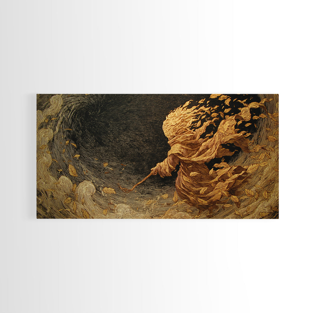 The Autumn-Leaf Ghost, Expressionist Nightmare Art, Wide Panoramic Art, Dark Fantasy Wall Art, Canvas Print, Halloween Wall Art