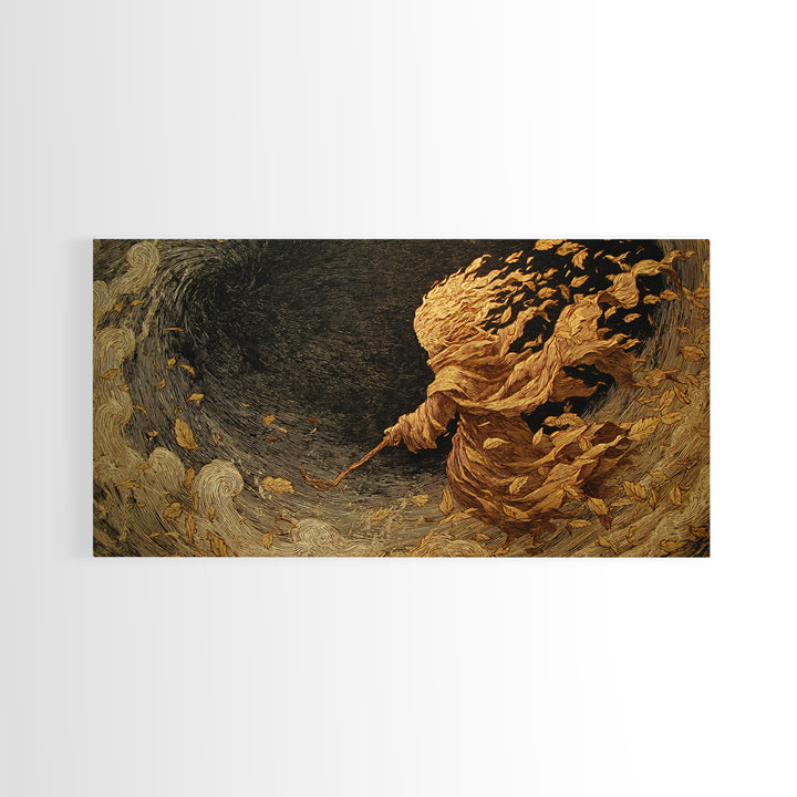 The Autumn-Leaf Ghost, Expressionist Nightmare Art, Wide Panoramic Art, Dark Fantasy Wall Art, Canvas Print, Halloween Wall Art