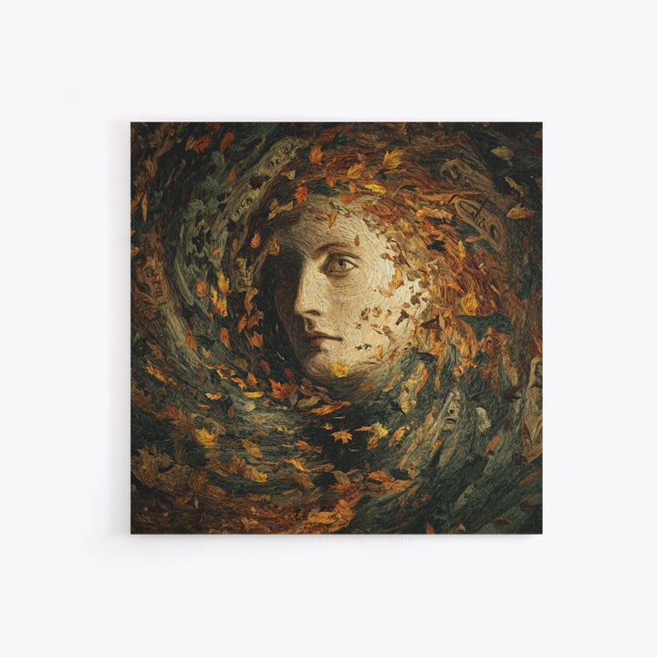 The Autumn-Leaf Ghost, Expressionist Gothic Art, Square Wall Art, Dark Fantasy Wall Art, Framed Canvas Print, Halloween Wall Art