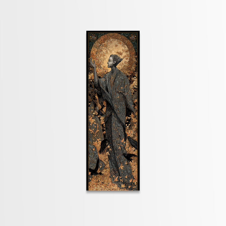 The Autumn-Leaf Ghost, Stained Glass Gothic Art, Tall Narrow Wall Art, Dark Fantasy Wall Art, Canvas Print, Halloween Wall Art