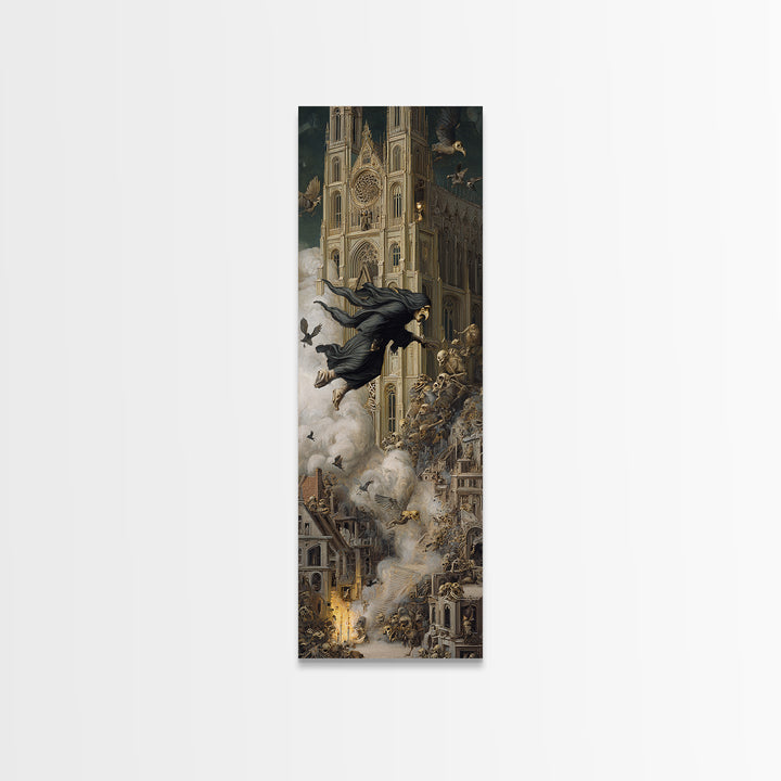 The Cathedral Of Bones, Medieval Grotesque Art, Tall Narrow Wall Art, Dark Halloween Decor, Framed Canvas Print, Halloween Wall Art