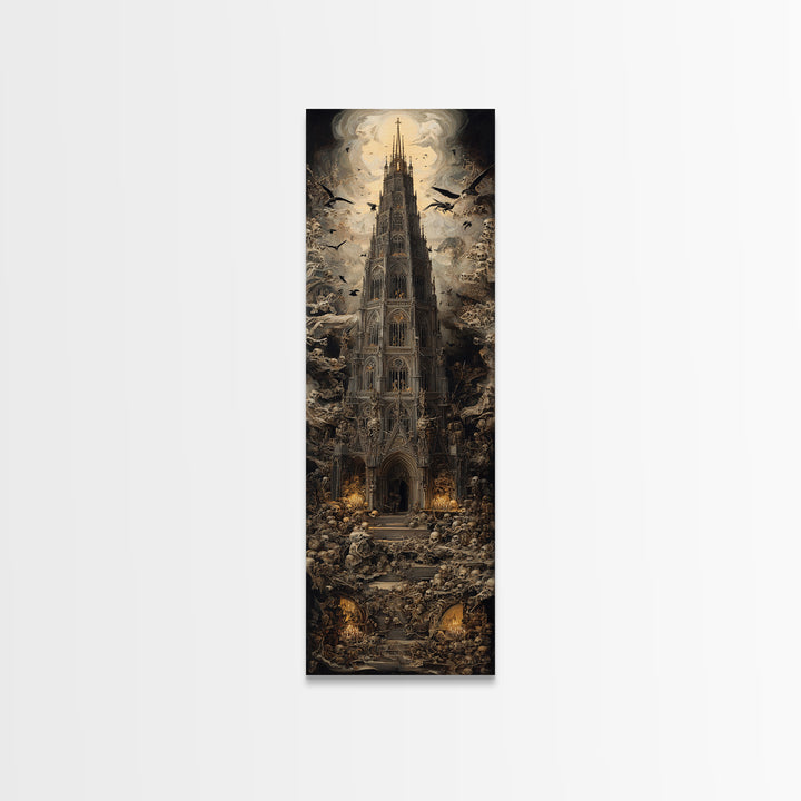 The Cathedral Of Bones, Dark Renaissance Art, Tall Narrow Wall Art, Dark Fantasy Wall Art, Canvas Print, Halloween Wall Art