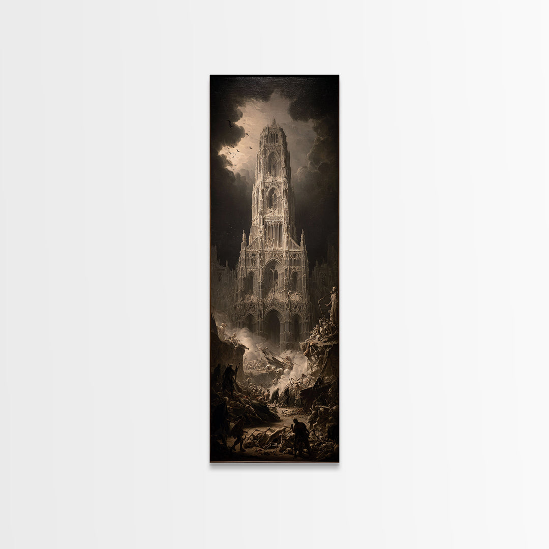 The Cathedral Of Bones, Gothic Nightmare Art, Tall Narrow Wall Art, Macabre Wall Art, Framed Canvas Print, Halloween Wall Art