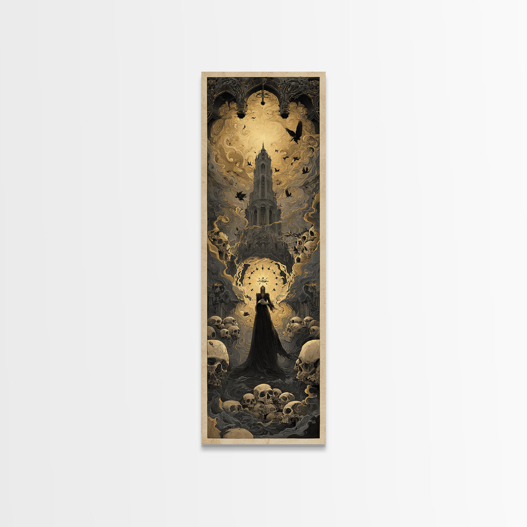 The Cathedral Of Bones, Visionary Gothic Art, Tall Narrow Wall Art, Gothic Horror Wall Art, Canvas Print, Halloween Wall Art
