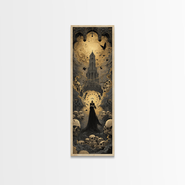 The Cathedral Of Bones, Visionary Gothic Art, Tall Narrow Wall Art, Gothic Horror Wall Art, Canvas Print, Halloween Wall Art