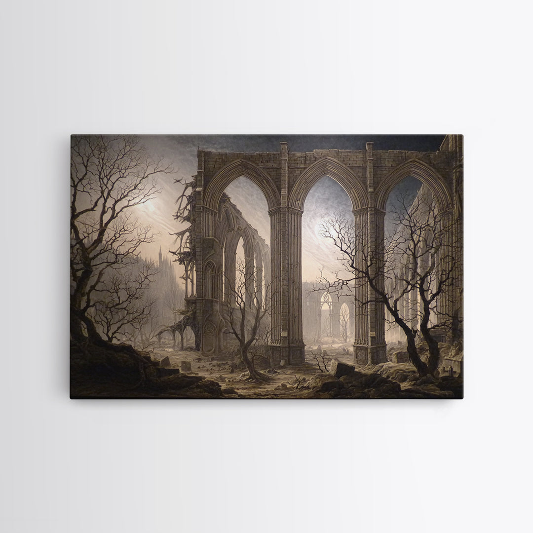 The Cathedral Of Bones, Romantic Gothic Landscape, Landscape Wall Art, Dark Fantasy Wall Art, Framed Canvas Print