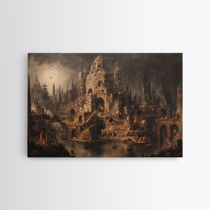 The Cathedral Of Bones, Symbolist Gothic Landscape, Landscape Wall Art, Macabre Wall Art, Canvas Print, Halloween Wall Art