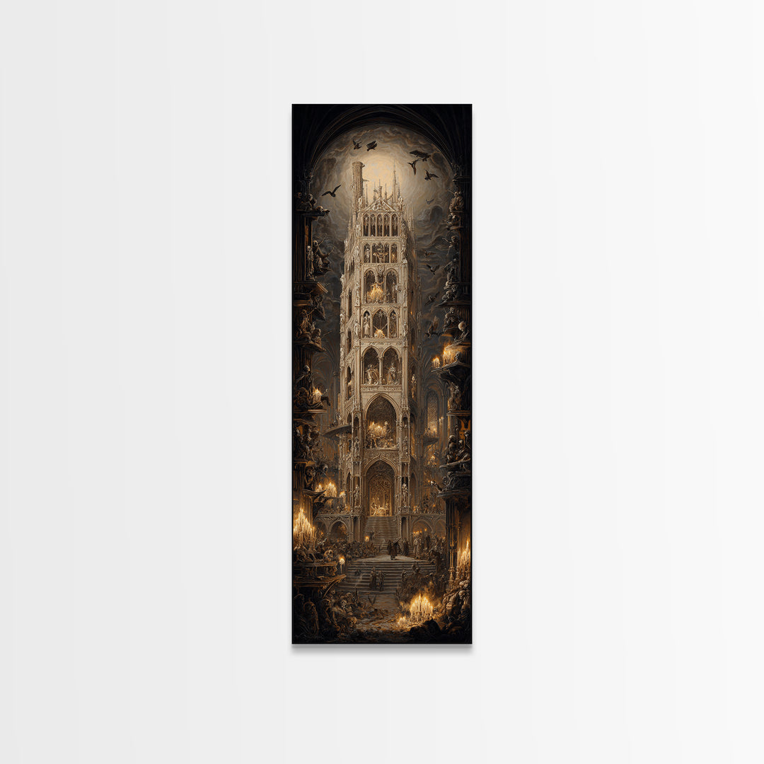 The Cathedral Of Bones, Ornate Symbolist Art, Tall Narrow Wall Art, Macabre Wall Art, Canvas Print, Halloween Wall Art