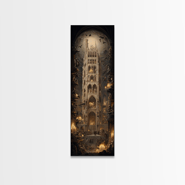 The Cathedral Of Bones, Ornate Symbolist Art, Tall Narrow Wall Art, Macabre Wall Art, Canvas Print, Halloween Wall Art