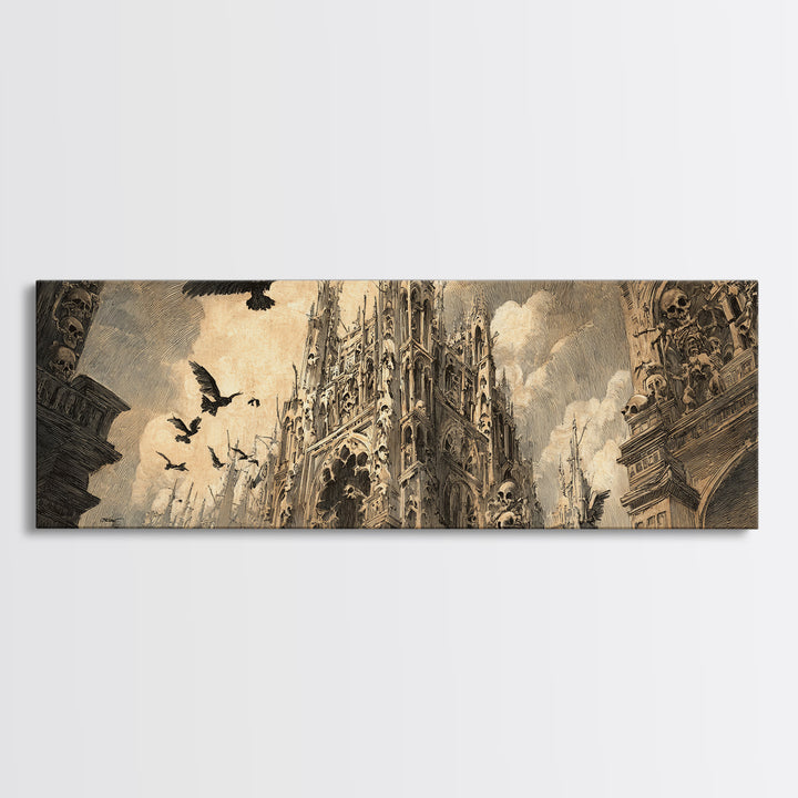 The Cathedral Of Bones, Expressionist Nightmare Art, Extra Wide Wall Art, Dark Fantasy Wall Art, Canvas Print, Halloween Wall Art