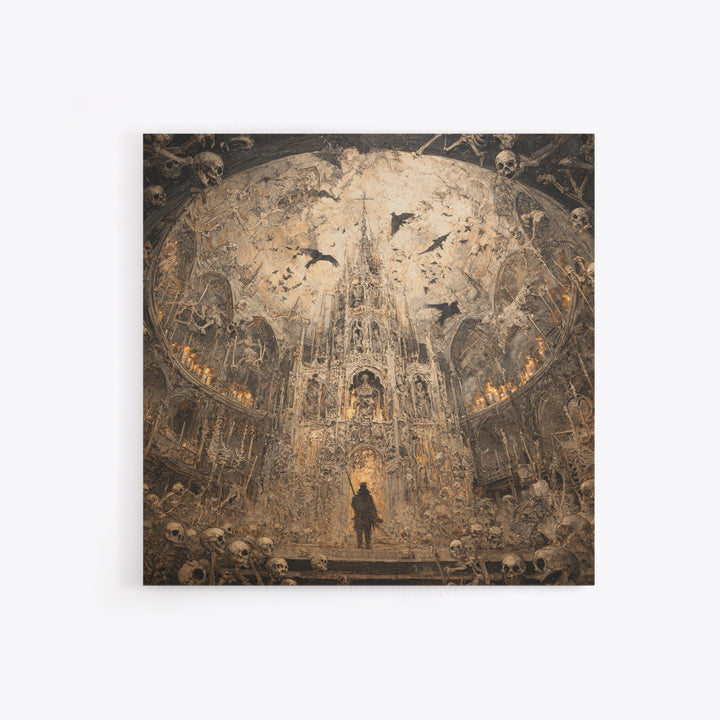 The Cathedral Of Bones, Grotesque Carnival Art, Square Wall Art, Dark Halloween Decor, Framed Canvas Print, Halloween Wall Art