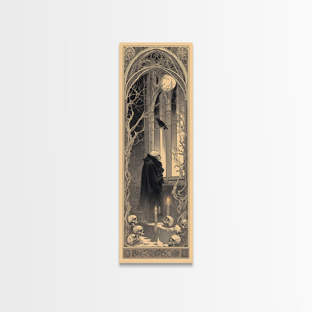 The Cathedral Of Bones, Decadent Line Art, Tall Narrow Wall Art, Macabre Wall Art, Canvas Print, Halloween Wall Art