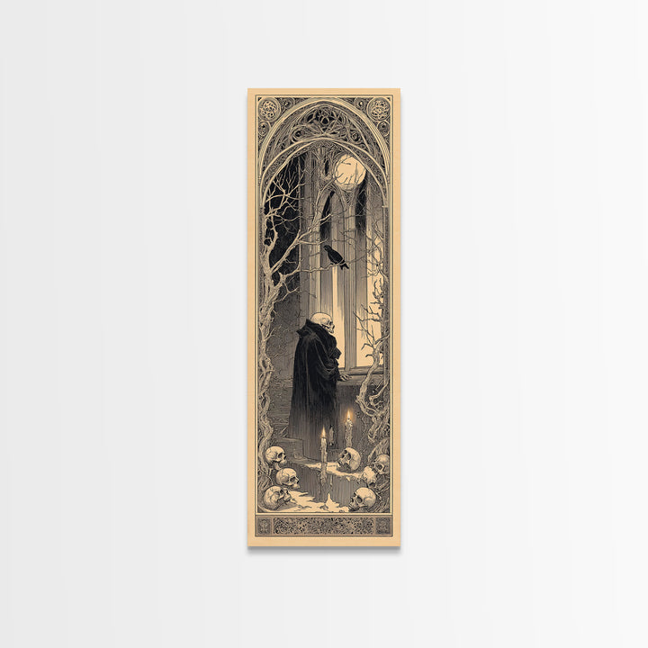 The Cathedral Of Bones, Decadent Line Art, Tall Narrow Wall Art, Macabre Wall Art, Canvas Print, Halloween Wall Art