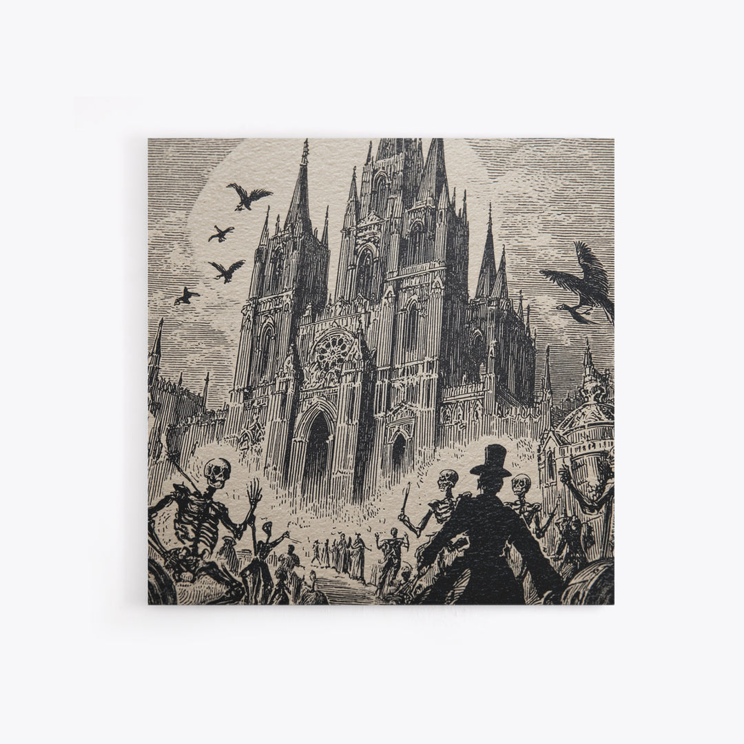 The Cathedral Of Bones, Macabre Folk Print Art, Square Wall Art, Macabre Wall Art, Canvas Print, Halloween Wall Art