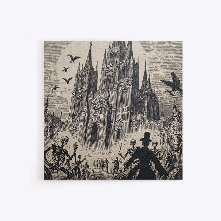 The Cathedral Of Bones, Macabre Folk Print Art, Square Wall Art, Macabre Wall Art, Canvas Print, Halloween Wall Art