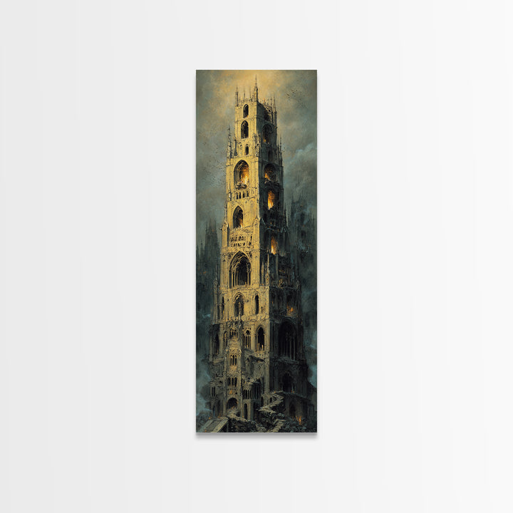 The Cathedral Of Bones, Surreal Apocalyptic Art, Tall Narrow Wall Art, Gothic Horror Wall Art, Framed Canvas Print