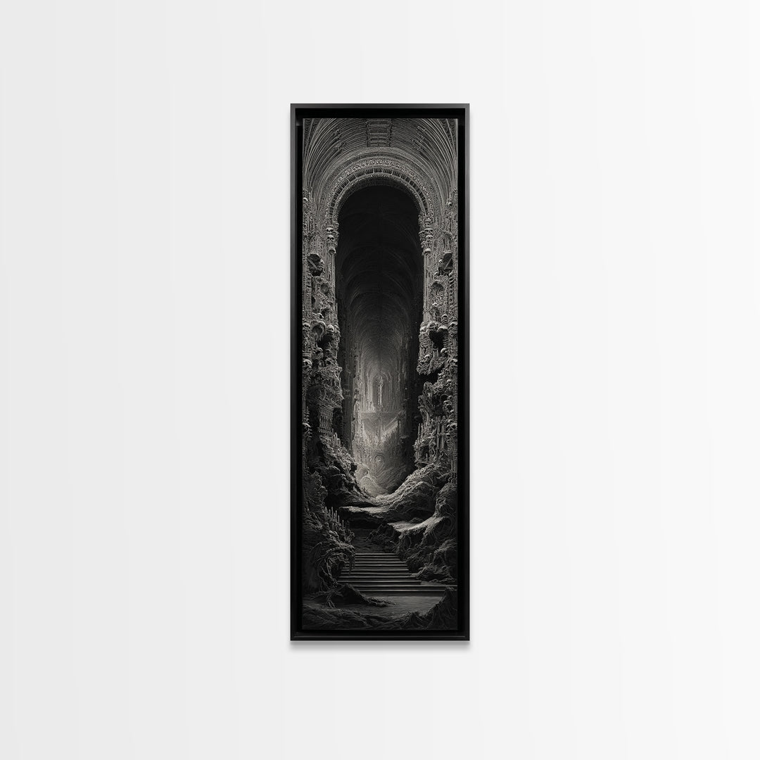 The Cathedral Of Bones, Biomechanical Horror Art, Tall Narrow Wall Art, Macabre Wall Art, Framed Canvas Print, Halloween Wall Art