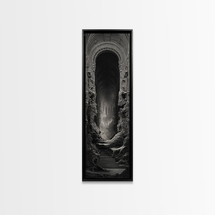 The Cathedral Of Bones, Biomechanical Horror Art, Tall Narrow Wall Art, Macabre Wall Art, Framed Canvas Print, Halloween Wall Art
