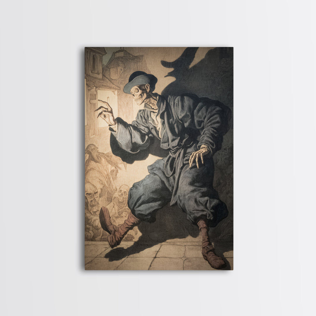 The Town Where Shadows Live, Danse Macabre Art, Vertical Wall Art, Dark Fantasy Wall Art, Framed Canvas Print