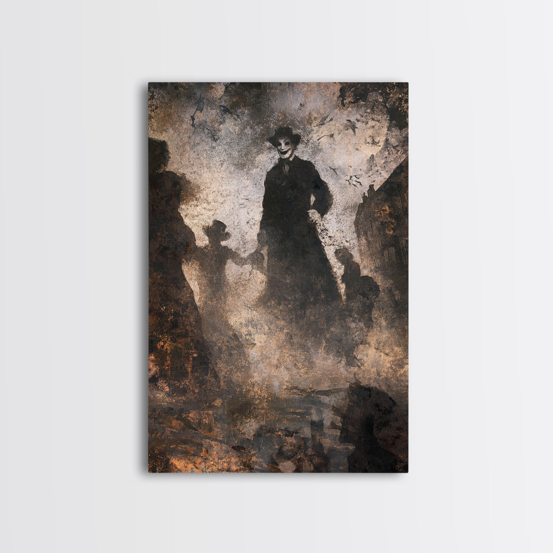 The Town Where Shadows Live, Dark Romantic Horror Art, Vertical Wall Art, Gothic Horror Wall Art, Framed Canvas Print, Halloween Wall Art