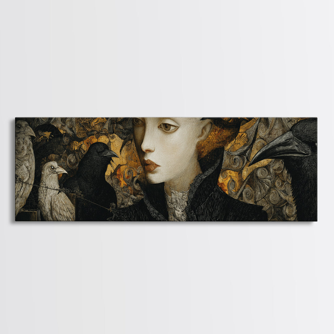 The Town Where Shadows Live, Visionary Gothic Art, Extra Wide Wall Art, Macabre Wall Art, Framed Canvas Print, Halloween Wall Art