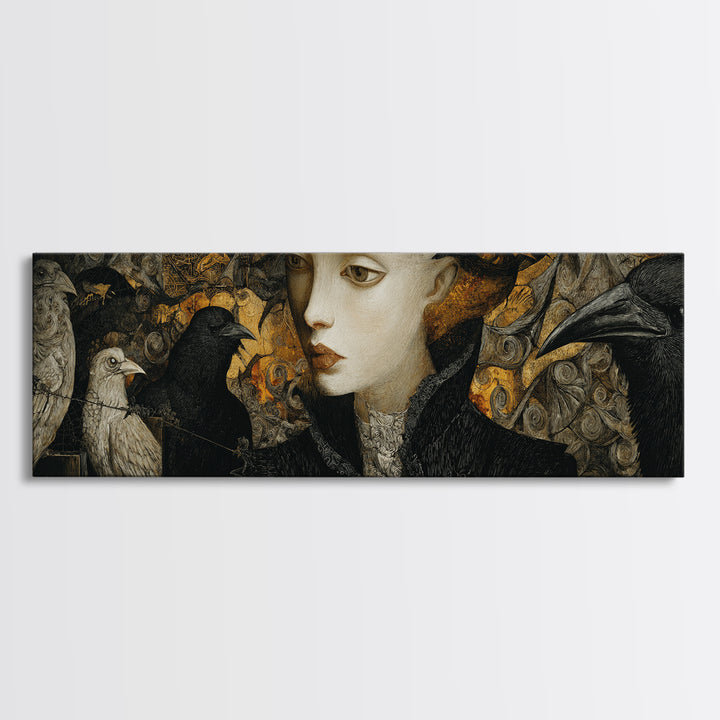 The Town Where Shadows Live, Visionary Gothic Art, Extra Wide Wall Art, Macabre Wall Art, Framed Canvas Print, Halloween Wall Art