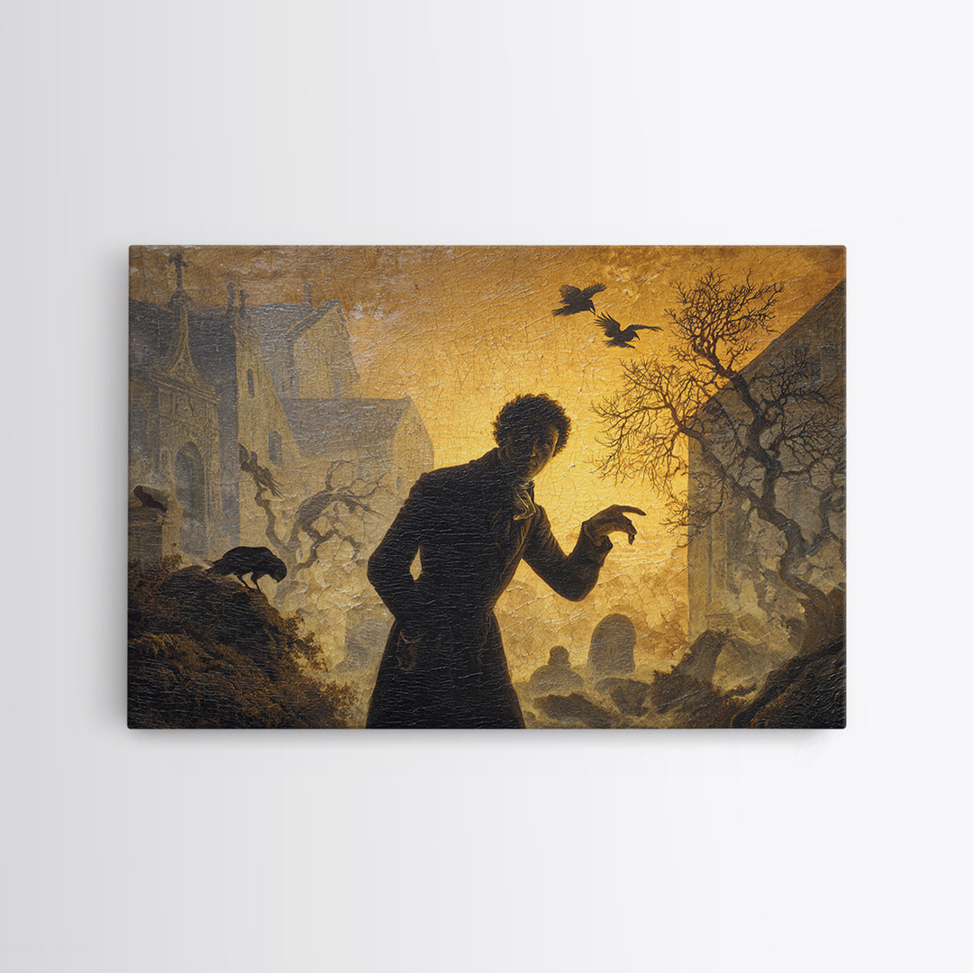 The Town Where Shadows Live, Romantic Gothic Landscape, Landscape Wall Art, Gothic Horror Wall Art, Framed Canvas Print