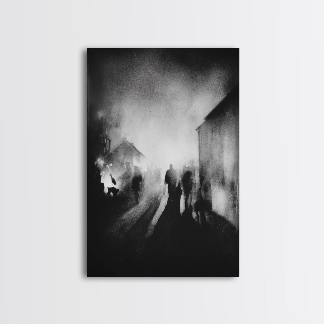 The Town Where Shadows Live, Symbolist Dream Art, Vertical Wall Art, Dark Halloween Decor, Canvas Print, Halloween Wall Art