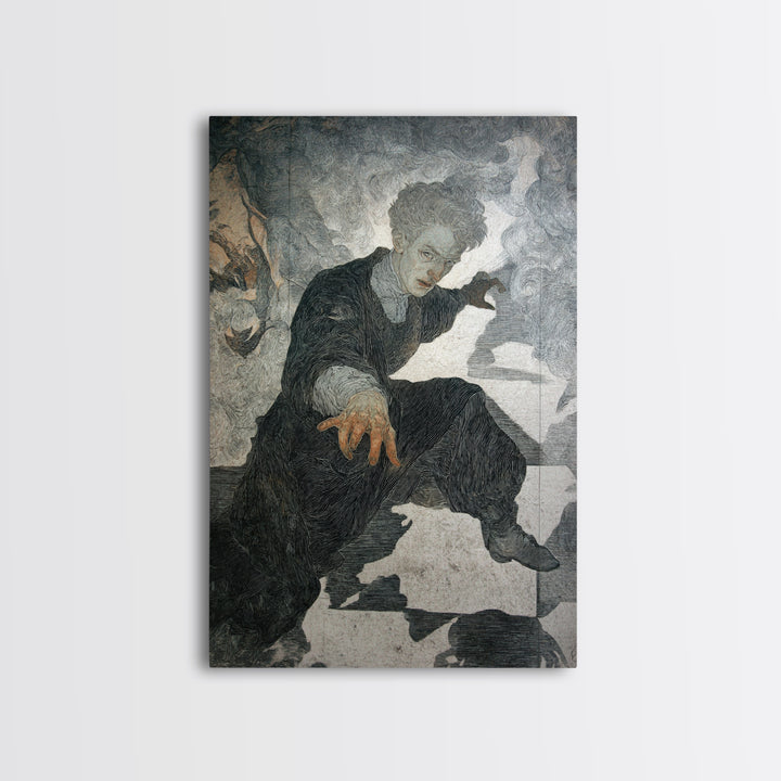 The Town Where Shadows Live, Symbolist Death Art, Vertical Wall Art, Dark Fantasy Wall Art, Framed Canvas Print, Halloween Wall Art