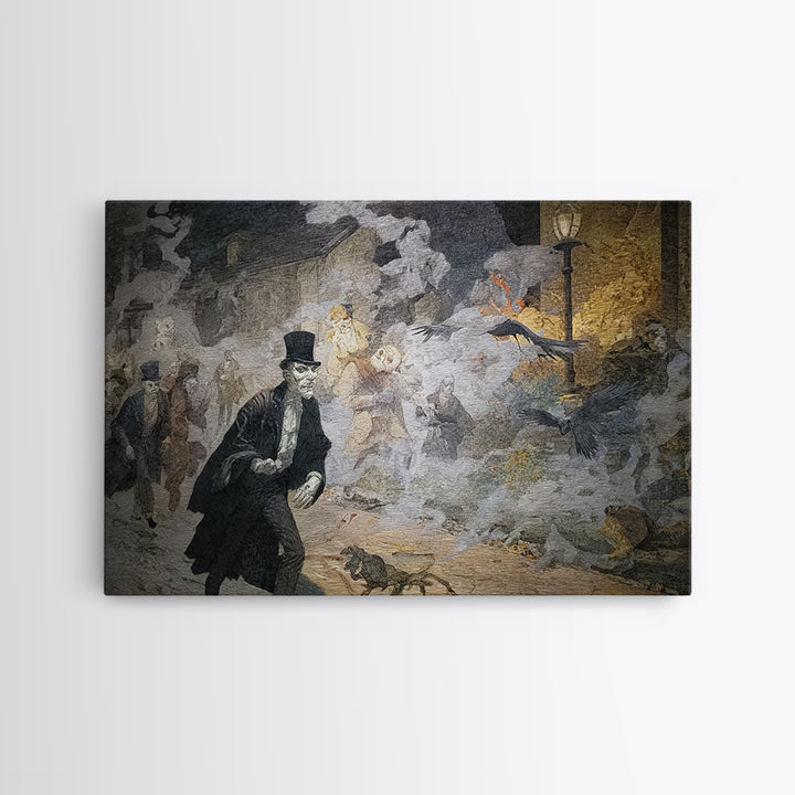 The Town Where Shadows Live, Symbolist Etching Art, Landscape Wall Art, Gothic Horror Wall Art, Framed Canvas Print, Halloween Wall Art