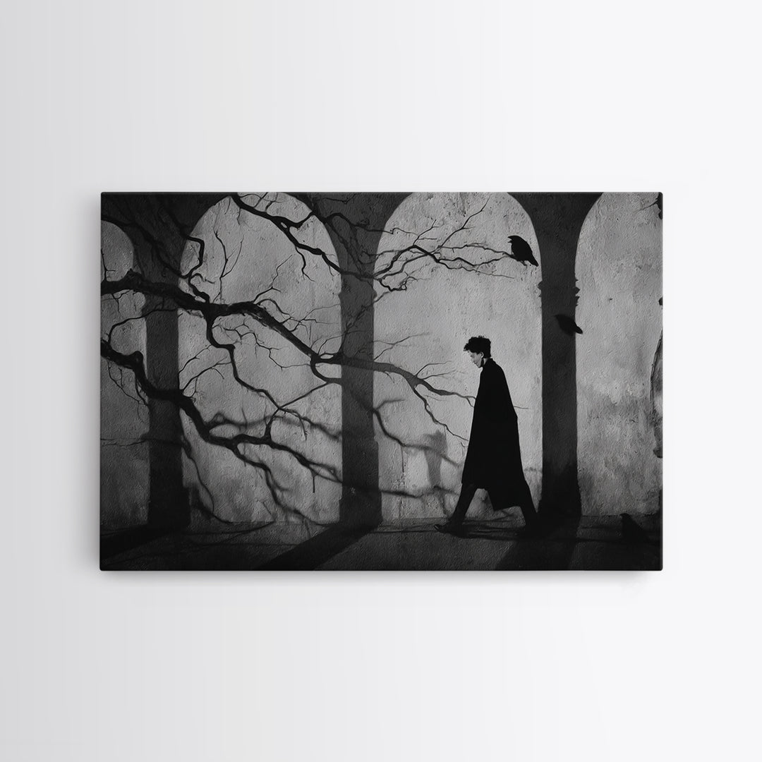 The Town Where Shadows Live, Expressionist Gothic Art, Landscape Wall Art, Dark Fantasy Wall Art, Framed Canvas Print, Halloween Wall Art