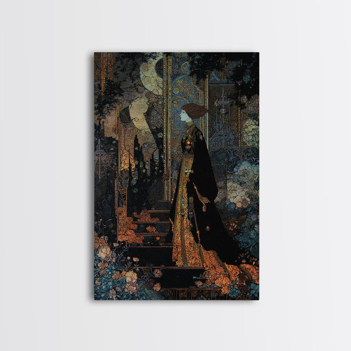 The Town Where Shadows Live, Stained Glass Gothic Art, Vertical Wall Art, Macabre Wall Art, Framed Canvas Print, Halloween Wall Art