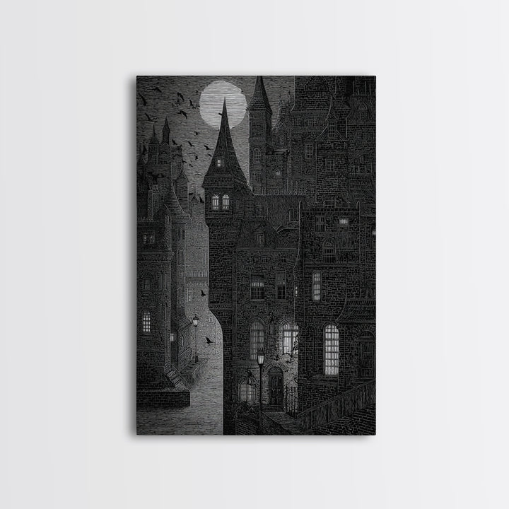 The Town Where Shadows Live, Victorian Macabre Art, Vertical Wall Art, Dark Fantasy Wall Art, Canvas Print, Halloween Wall Art