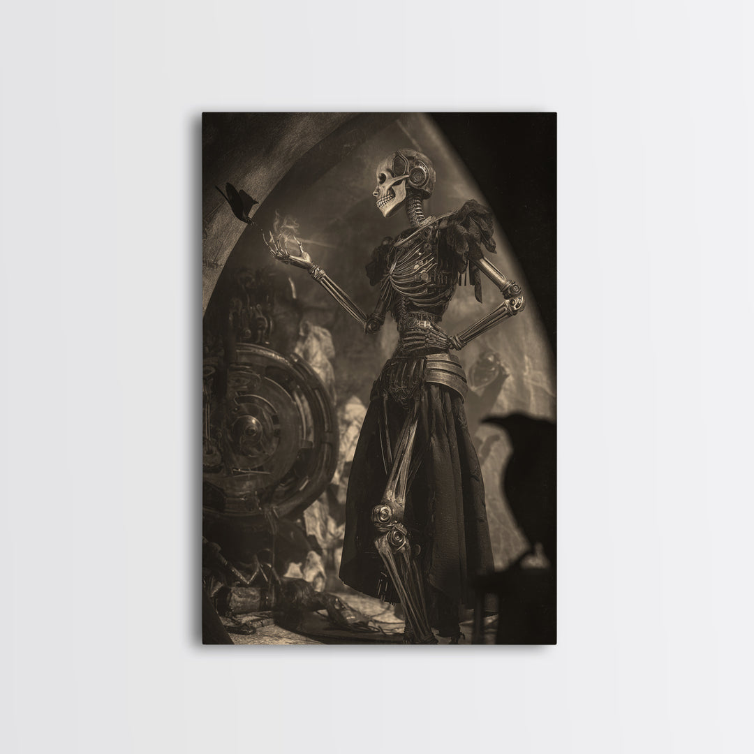 The Town Where Shadows Live, Biomechanical Horror Art, Vertical Wall Art, Gothic Horror Wall Art, Framed Canvas Print, Halloween Wall Art