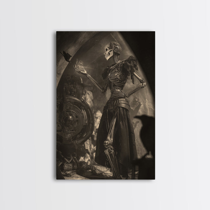 The Town Where Shadows Live, Biomechanical Horror Art, Vertical Wall Art, Gothic Horror Wall Art, Framed Canvas Print, Halloween Wall Art